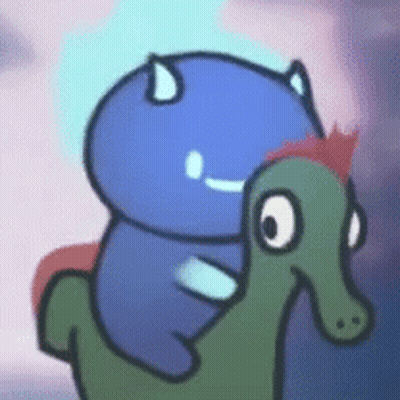 A Cartoon Cat Is Riding On The Back Of A Seahorse . GIF