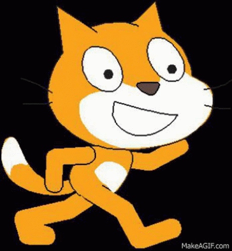A Cartoon Cat Is Running On A Black Background . GIF