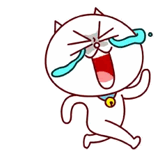 A Cartoon Cat Is Running With Tears Running Down Its Eyes Sticker