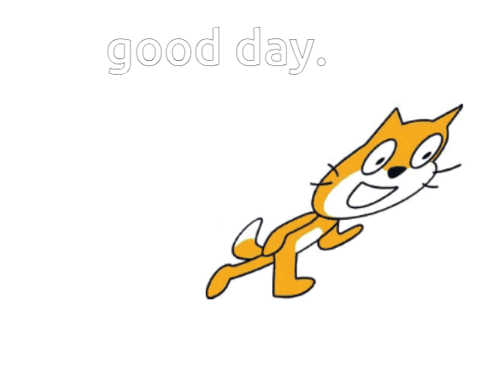 A Cartoon Cat Is Running With The Words Good Day Written Below It GIF