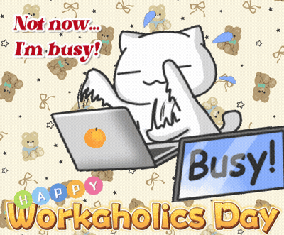 A Cartoon Cat Is Sitting At A Laptop With The Words " Not Now I 'M Busy " GIF