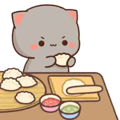 A Cartoon Cat Is Sitting At A Table Eating Food From A Bowl . Sticker
