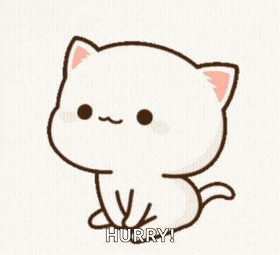 A Cartoon Cat Is Sitting Down With The Words `` Hurry '' Written On It . GIF