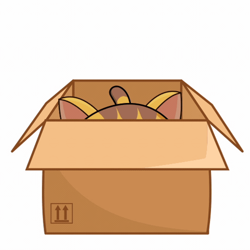 A Cartoon Cat Is Sitting In A Cardboard Box GIF