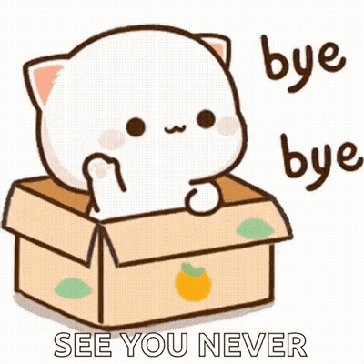 A Cartoon Cat Is Sitting In A Cardboard Box And Saying `` Bye Bye `` . GIF