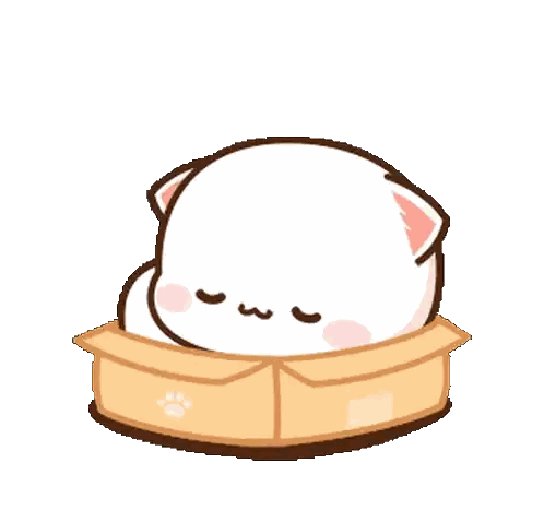 A Cartoon Cat Is Sitting In A Cardboard Box With Its Tongue Out . Sticker
