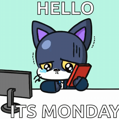 A Cartoon Cat Is Sitting In Front Of A Computer With The Words Hello Its Monday Written On The Bottom GIF