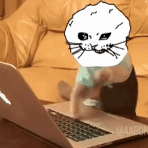 A Cartoon Cat Is Sitting In Front Of An Apple Laptop Computer GIF
