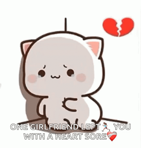 A Cartoon Cat Is Sitting Next To A Broken Heart And Says `` One Girlfriend Left You With A Heart Sore '' . GIF