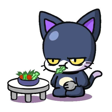 A Cartoon Cat Is Sitting Next To A Table With A Bowl Of Salad On It Sticker