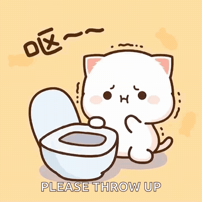 A Cartoon Cat Is Sitting Next To A Toilet With The Words `` Please Throw Up '' . GIF