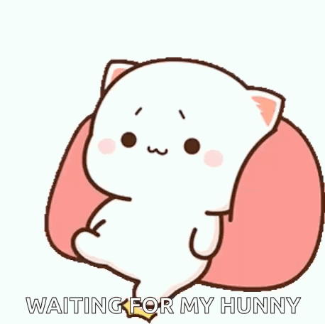 Cartoon Cat Sitting On Pillow Waiting For Hunny GIF