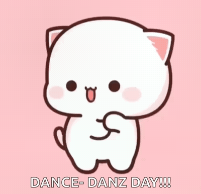 A Cartoon Cat Is Sitting On A Pink Background And Says `` Dance-Danz Day ! '' GIF