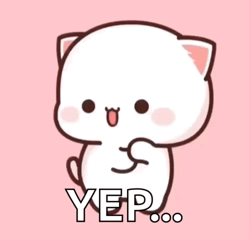 A Cartoon Cat Is Sitting On A Pink Background With The Words Yep Written On It . GIF