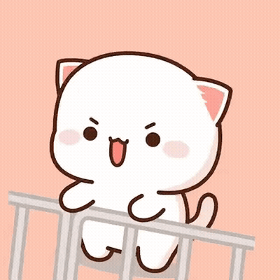 A Cartoon Cat Is Sitting On A Railing With Its Mouth Open And Looking At The Camera . GIF