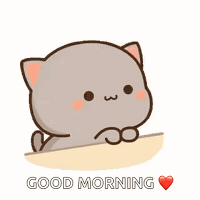 A Cartoon Cat Is Sitting On A Table And Saying `` I Love You Good Morning '' . GIF