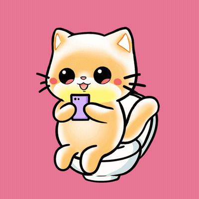 A Cartoon Cat Is Sitting On A Toilet With A Cell Phone GIF