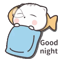 A Cartoon Cat Is Sleeping Under A Blue Blanket With The Words Good Night Written Below It Sticker