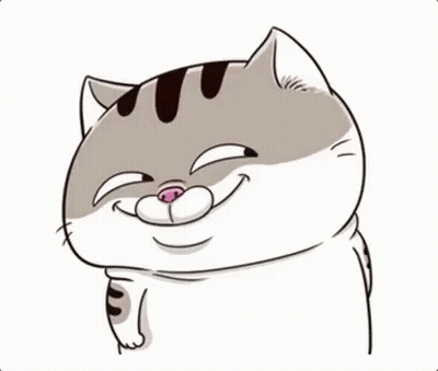 A Cartoon Cat Is Smiling With Its Eyes Closed And Making A Funny Face . GIF