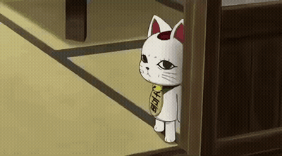 A Cartoon Cat Is Standing In A Doorway Holding A Coin With Chinese Writing On It GIF