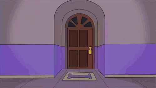 A Cartoon Cat Is Standing In A Doorway Looking Out . GIF