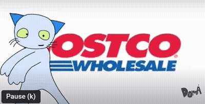 A Cartoon Cat Is Standing In Front Of A Costco Wholesale Sign GIF