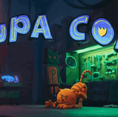 A Cartoon Cat Is Standing In Front Of A Sign That Says Paco GIF