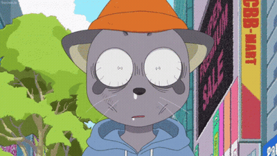 A Cartoon Cat Is Standing In Front Of A Store Called Cbd-Mart GIF