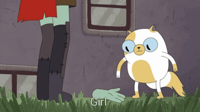 A Cartoon Cat Is Standing Next To A Hand That Says " Girl " GIF