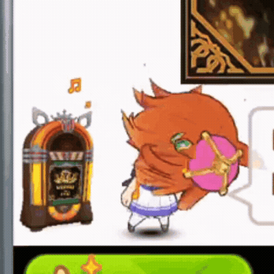 A Cartoon Cat Is Standing Next To A Jukebox With A Crown On It . GIF