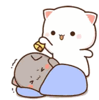 A Cartoon Cat Is Standing Next To A Sleeping Cat And Holding A Cookie . Sticker