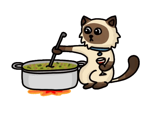 A Cartoon Cat Is Stirring A Pot Of Soup With A Ladle Sticker