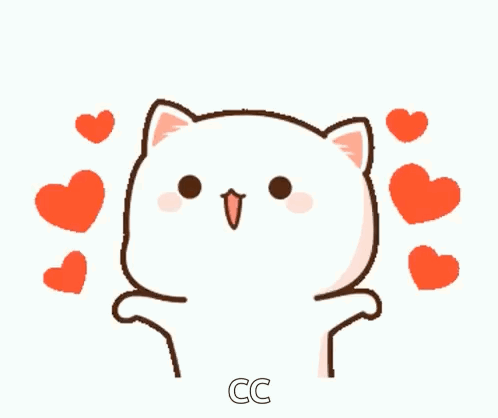 A Cartoon Cat Is Surrounded By Hearts And Says `` Cc '' . GIF