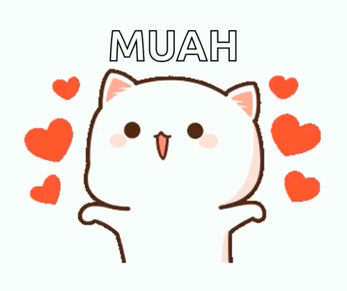 A Cartoon Cat Is Surrounded By Hearts And The Word Muah Is On The Bottom GIF