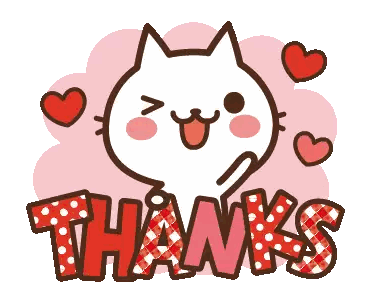 A Cartoon Cat Is Surrounded By Hearts And The Word Thanks Sticker