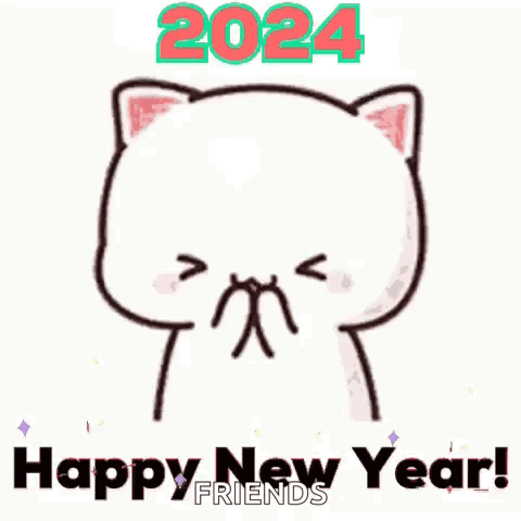 A Cartoon Cat Is Surrounded By Hearts And The Words `` Happy New Year ! '' GIF