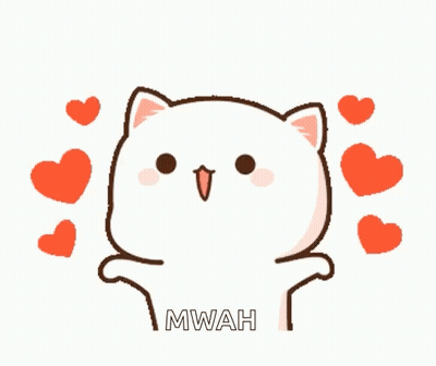 A Cartoon Cat Is Surrounded By Hearts And The Words Mwah GIF