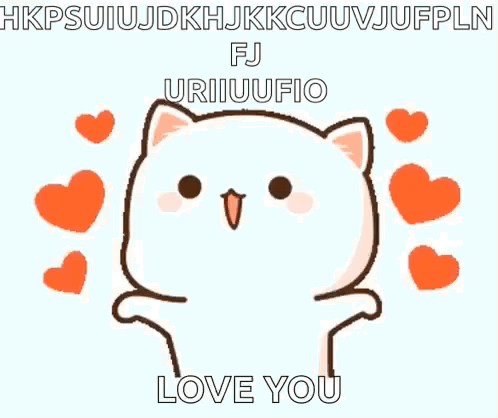 A Cartoon Cat Is Surrounded By Red Hearts And Says `` I Love You '' . GIF