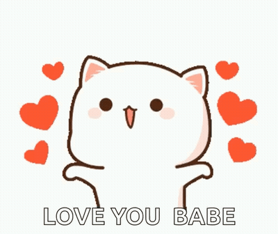 A Cartoon Cat Is Surrounded By Red Hearts And Says `` Love You Babe '' . GIF
