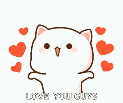 A Cartoon Cat Is Surrounded By Red Hearts And Says `` Love You Guys '' . GIF