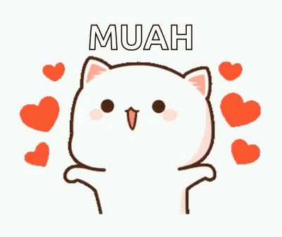 A Cartoon Cat Is Surrounded By Red Hearts And The Words Muah . GIF