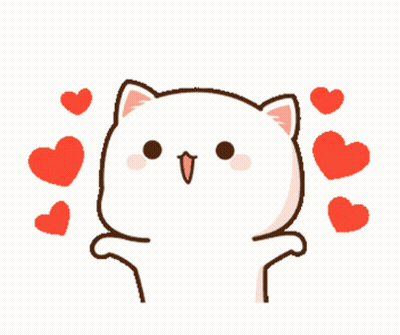 A Cartoon Cat Is Surrounded By Red Hearts On A White Background . GIF
