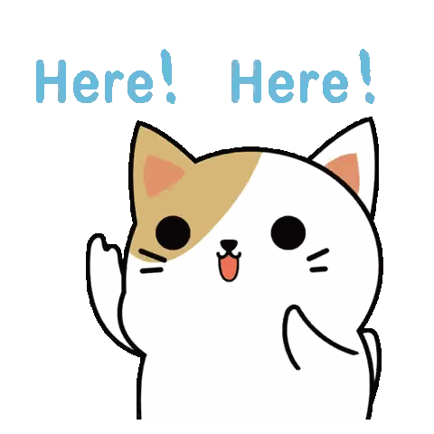 A Cartoon Cat Is Waving With The Words Here Above It Sticker