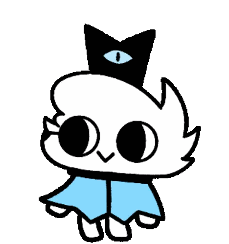 A Cartoon Cat Is Wearing A Blue Dress And A Black Crown With One Eye . Sticker