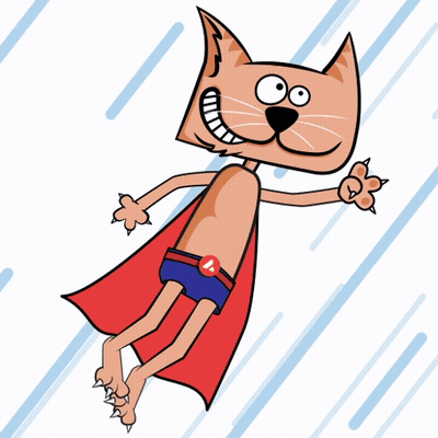 A Cartoon Cat Is Wearing A Red Cape And Shorts With The Letter A On The Belt GIF