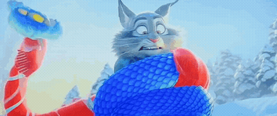 A Cartoon Cat Is Wrapped In A Blue Scarf And Holding A Toy . GIF