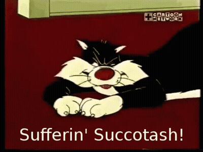 A Cartoon Cat Laying On The Floor With The Words Sufferin ' Succotash GIF