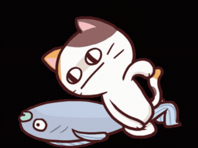 A Cartoon Cat Laying On Top Of A Fish With A Sad Look On Its Face GIF
