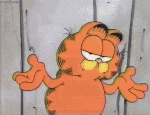 A Cartoon Cat Named Garfield Is Standing In Front Of A White Wall With His Arms Outstretched GIF