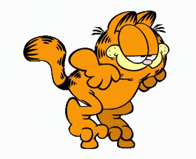 A Cartoon Cat Named Garfield Is Standing On His Hind Legs GIF